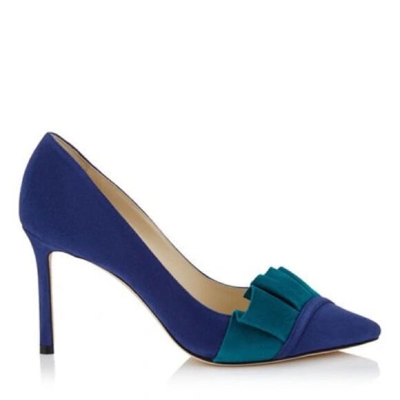 Jimmy Choo Leena 85 pop blue and teal suede pointy pumps women’s size 39.5 - Picture 2 of 11